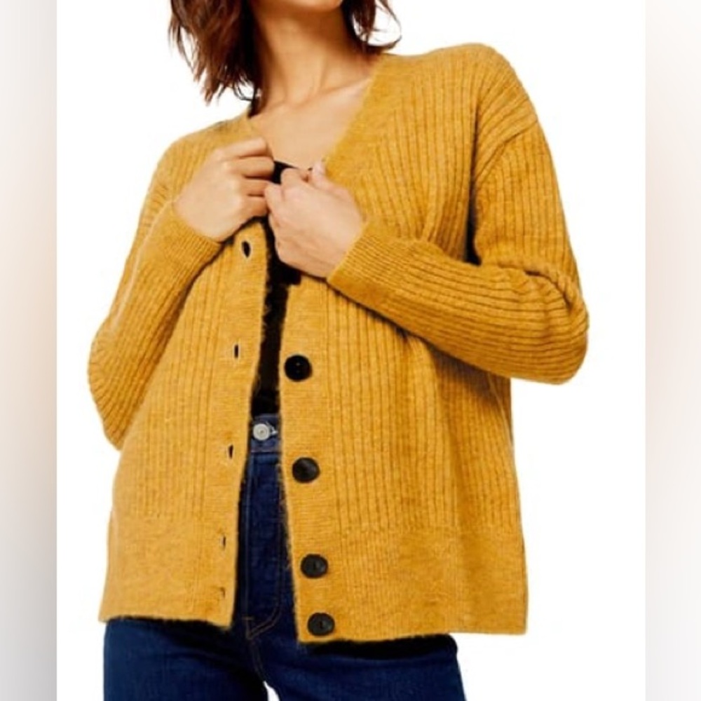 Topshop Mustard Knitted Button Front Cardigan Sweater Size 4-6